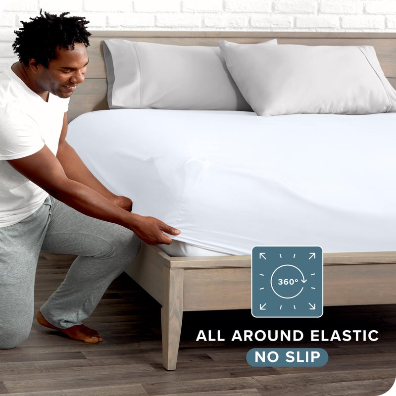 Bare Home Fitted Bottom Sheet Twin XXL Size - Premium 1800 Microfiber - Ultra-Soft Hotel Luxury - Deep Pocket - Durable and Long Lasting - Fitted Sheet (Twin XXL, White) - Image 3